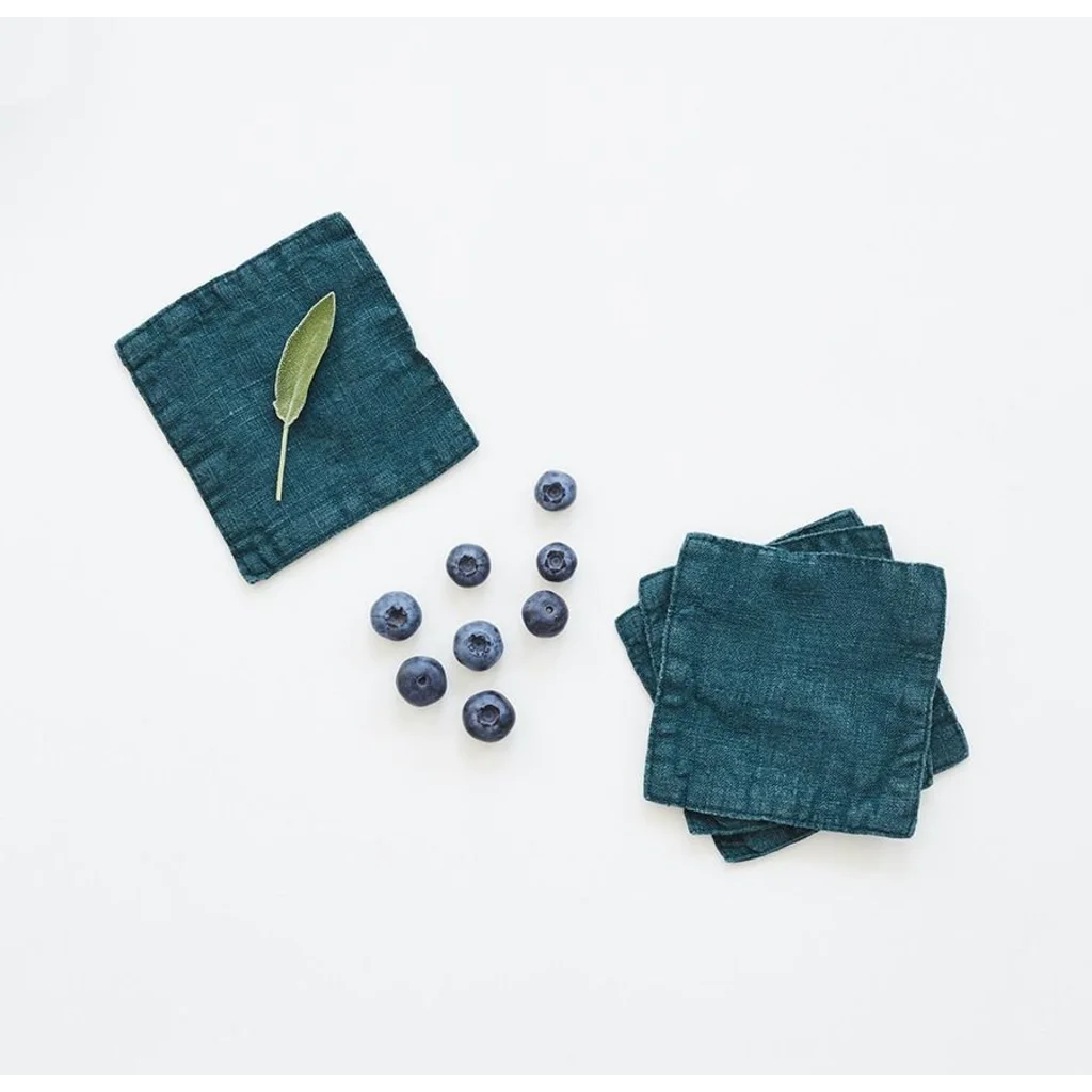 Leinen Untersetzer 4er-Pack in Petrol Blau von Linen Tales Größe 10x10 cm