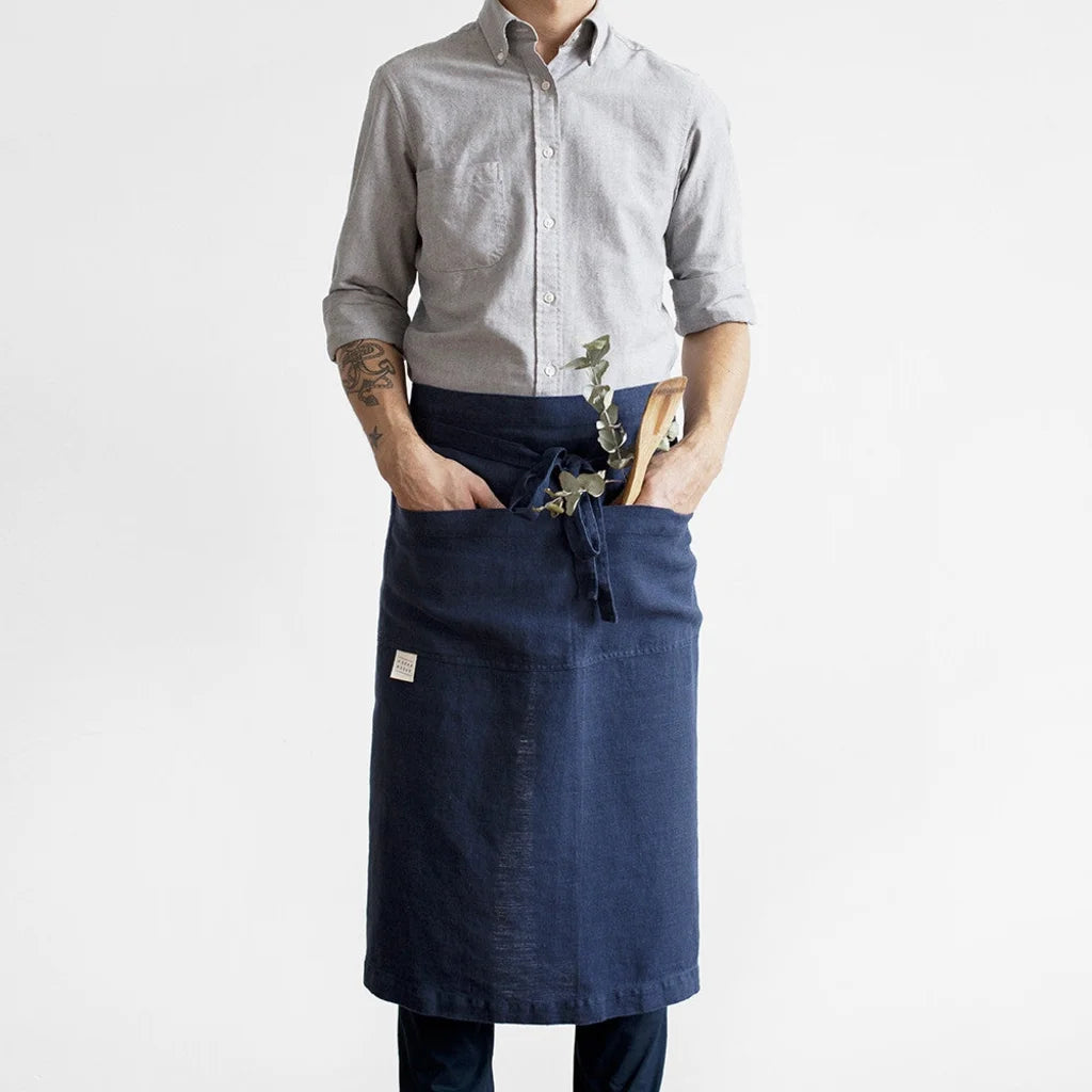 Leinen Vorbinder in Dunkelblau Blau von Linen Tales Größe 105 cm breit+ 78 cm lang
