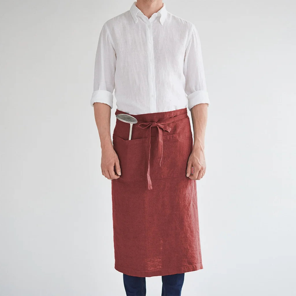 Leinen Vorbinder in Weinrot Rot von Linen Tales Größe 105 cm breit+ 78 cm lang