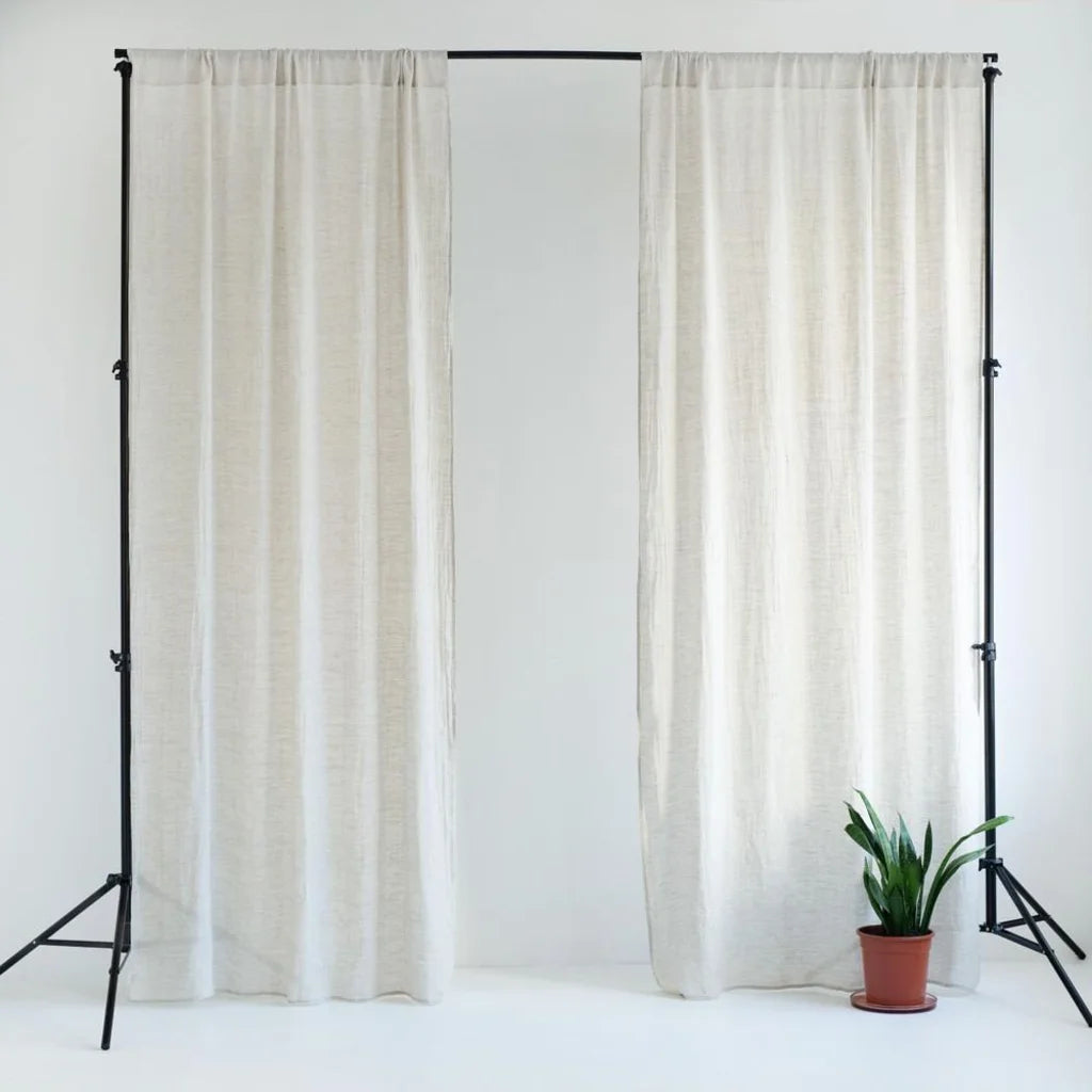 Leinen Vorhang mit Tunnel 2er-Set in Beige von Linen Tales Größe 130x300 cm