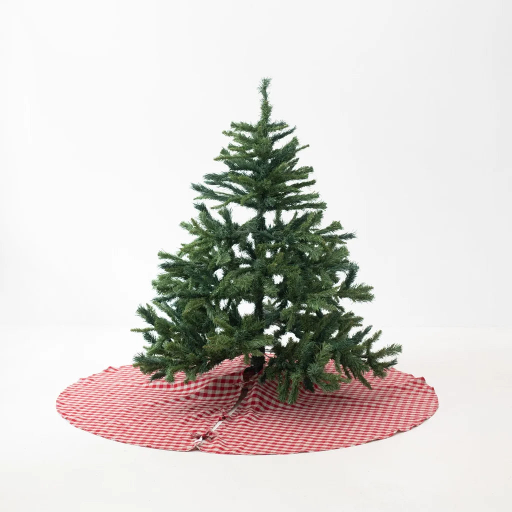 Leinen Weihnachtsbaumdecke Karo in Rot+Beige Muster Karo von Linen Tales Größe Ø 125 cm