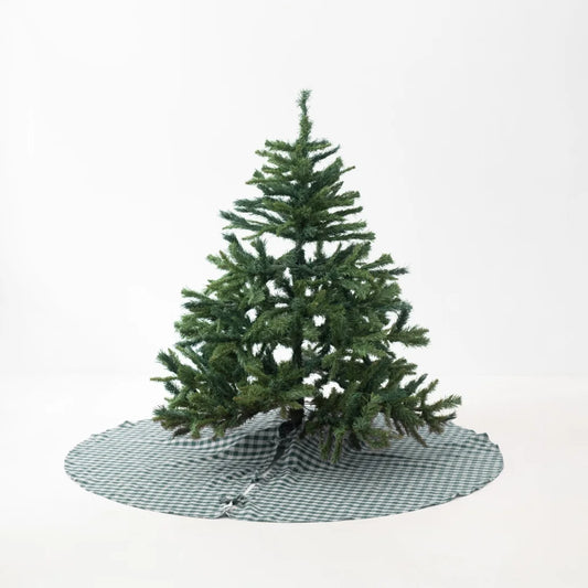 Leinen Weihnachtsbaumdecke Karo in Waldgrün+Beige Grün+Beige Muster Karo von Linen Tales Größe Ø 125 cm