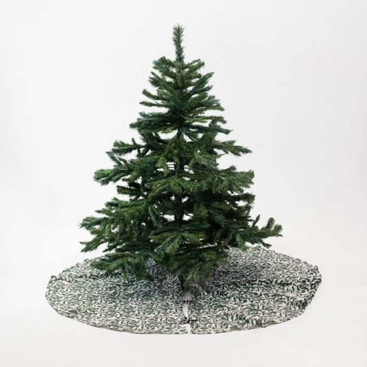 Leinen Weihnachtsbaumdecke Ranke in Grün+Beige Muster Ranke von Linen Tales Größe Ø 125 cm
