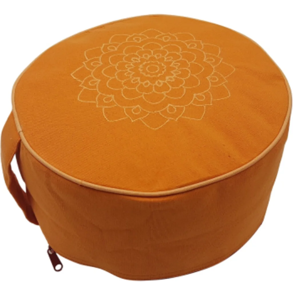 Meditationskissen+Yogakissen rund mit Stickerei in Orange von Frida Feeling Größe Ø 25 cm Höhe 10 cm