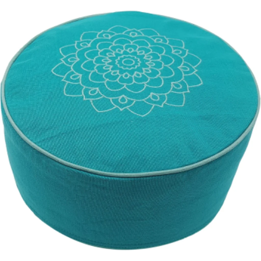 Meditationskissen+Yogakissen rund mit Stickerei in Türkis Grün von Frida Feeling Größe Ø 30 cm Höhe 15 cm