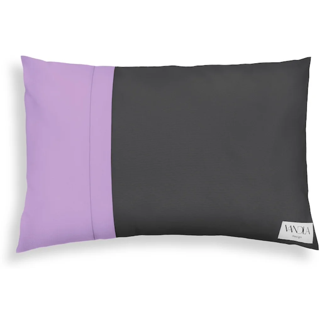 Modulare Kissenhülle rechteckig Farbkombinationen mit Anthrazit in Anthrazit+Flieder Grau+Flieder von Vandla design Größe 40x60 cm