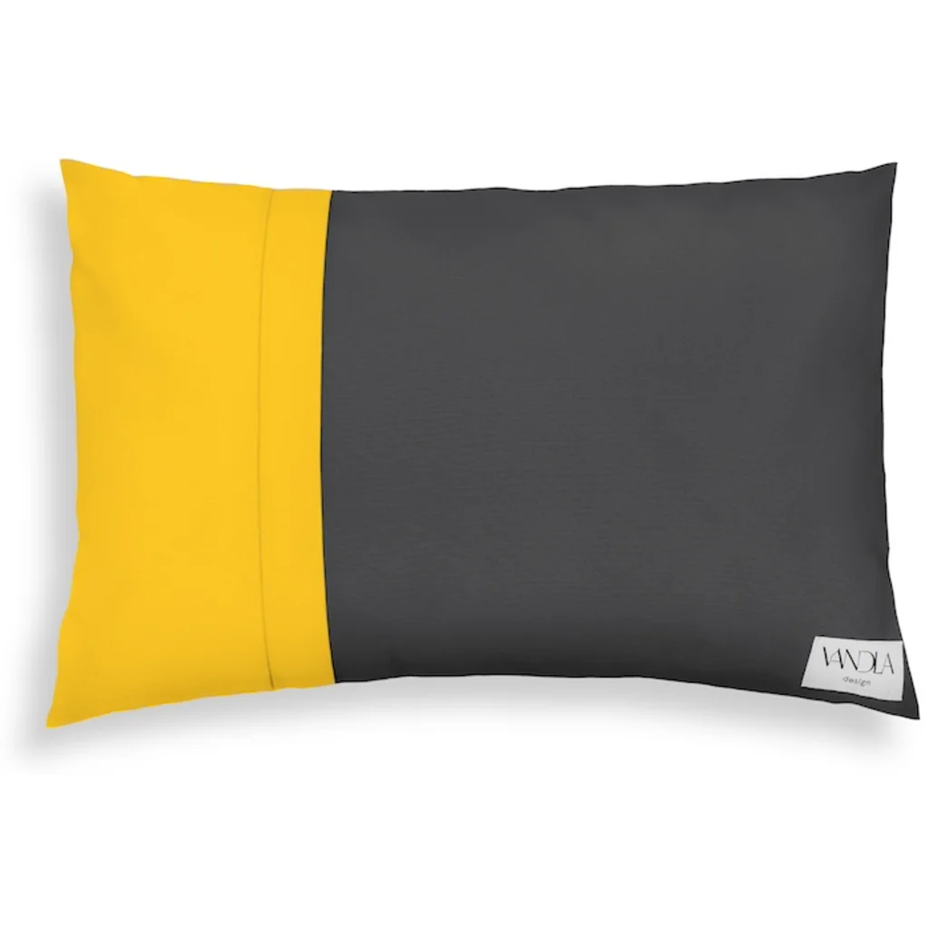 Modulare Kissenhülle rechteckig Farbkombinationen mit Anthrazit in Anthrazit+Gelb Grau+Gelb von Vandla design Größe 40x60 cm