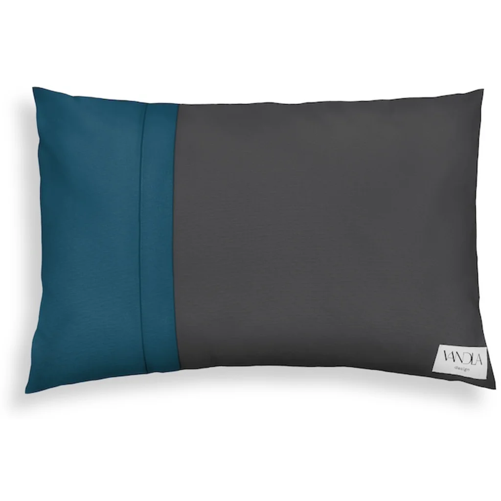 Modulare Kissenhülle rechteckig Farbkombinationen mit Anthrazit in Anthrazit+Petrol Grau+Blau von Vandla design Größe 40x60 cm