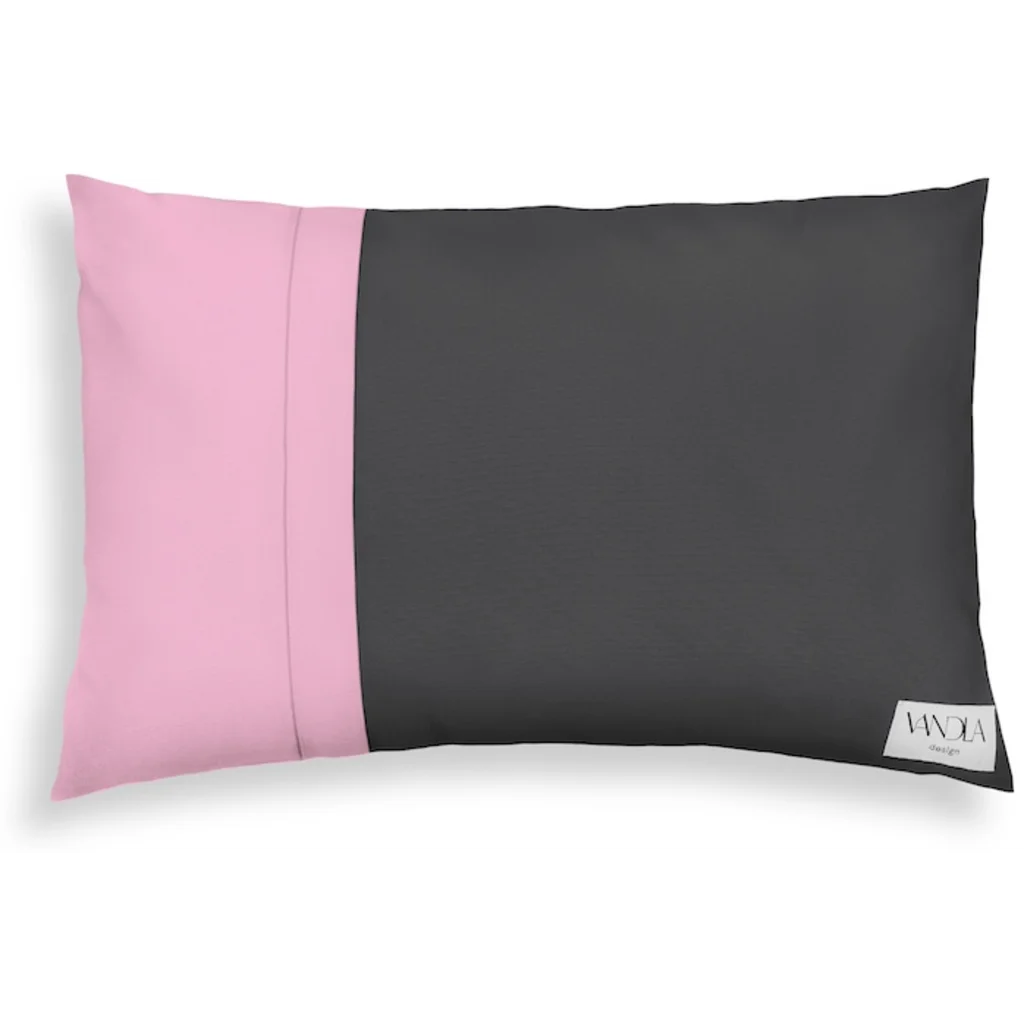 Modulare Kissenhülle rechteckig Farbkombinationen mit Anthrazit in Anthrazit+Pink Grau+Pink von Vandla design Größe 40x60 cm