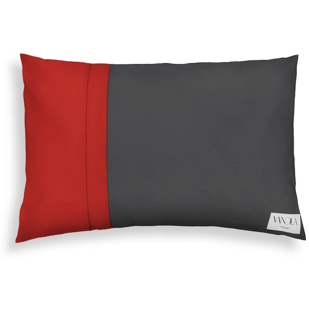 Modulare Kissenhülle rechteckig Farbkombinationen mit Anthrazit in Anthrazit+Rot Grau+Rot von Vandla design Größe 40x60 cm