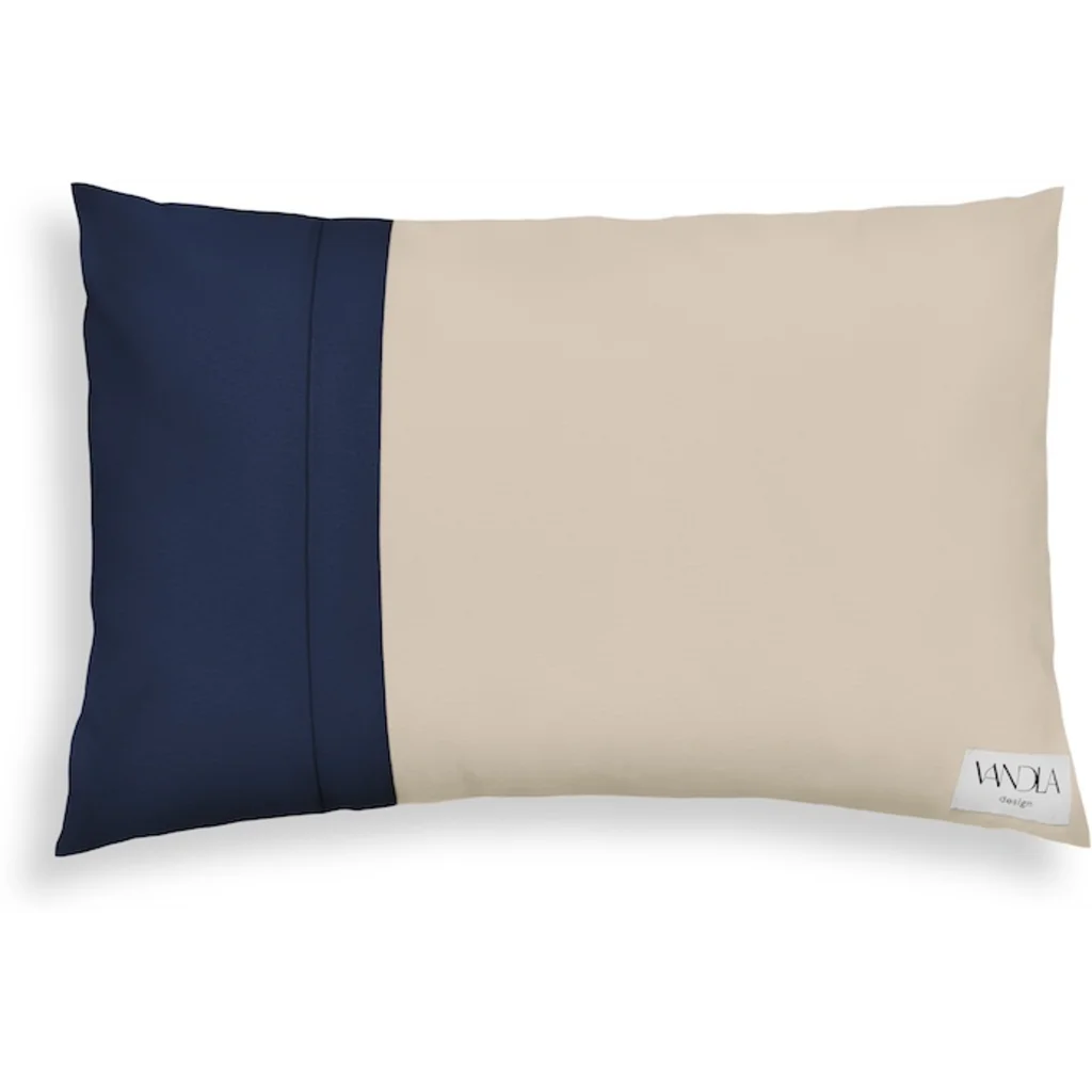 Modulare Kissenhülle rechteckig Farbkombinationen mit Beige in Beige+Marine Beige+Blau von Vandla design Größe 40x60 cm