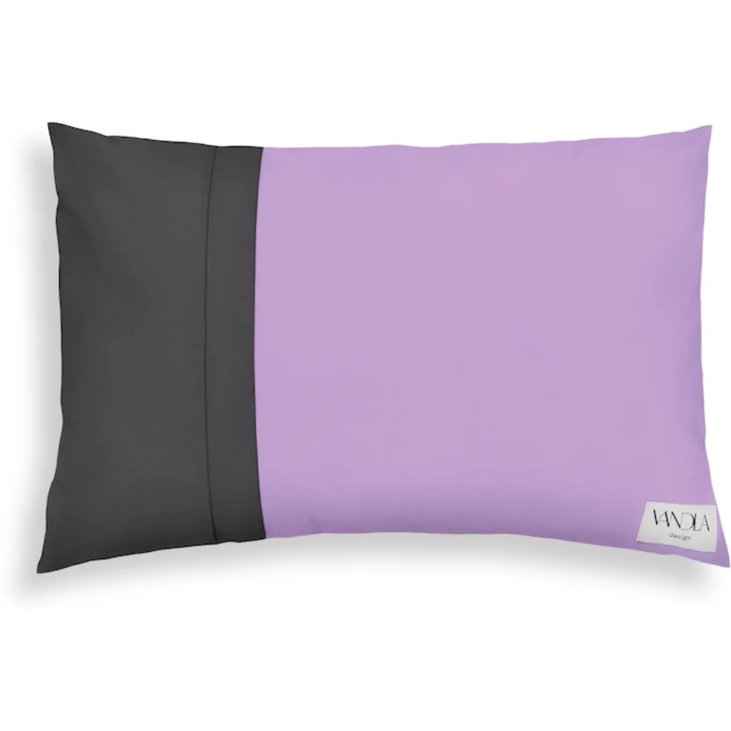 Modulare Kissenhülle rechteckig Farbkombinationen mit Flieder in Flieder+Anthrazit Flieder+Grau von Vandla design Größe 40x60 cm