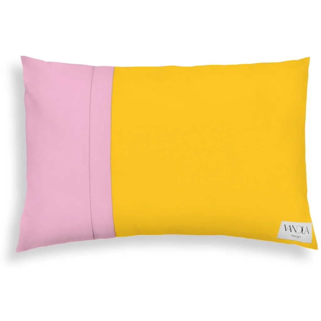 Modulare Kissenhülle rechteckig Farbkombinationen mit Gelb in Gelb+Pink von Vandla design Größe 40x60 cm