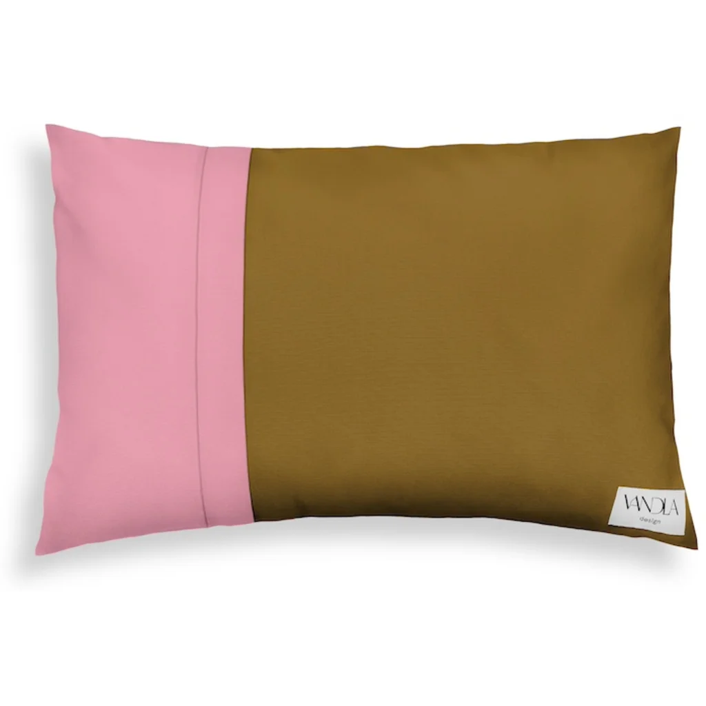 Modulare Kissenhülle rechteckig Farbkombinationen mit Hellbraun in Hellbraun+Altrosa Braun+Rosa von Vandla design Größe 40x60 cm
