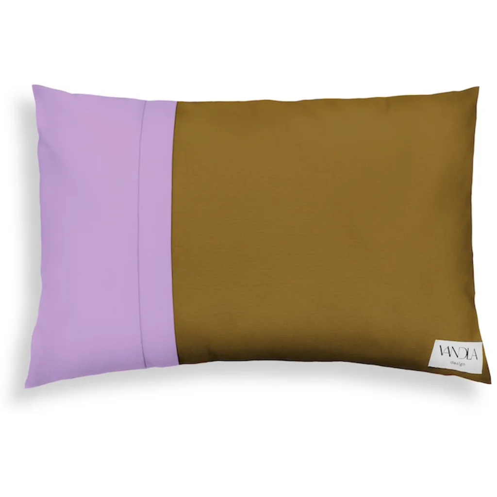 Modulare Kissenhülle rechteckig Farbkombinationen mit Hellbraun in Hellbraun+Flieder Braun+Flieder von Vandla design Größe 40x60 cm
