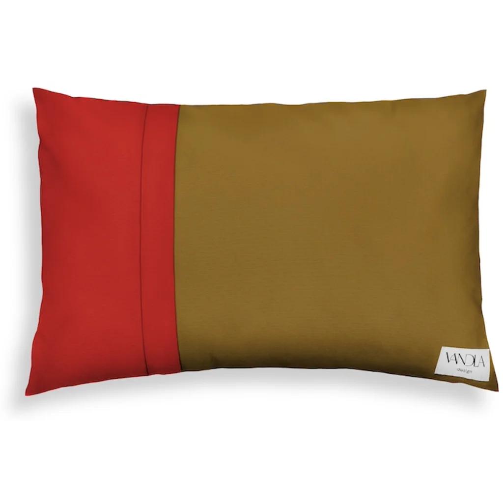 Modulare Kissenhülle rechteckig Farbkombinationen mit Hellbraun in Hellbraun+Rot Braun+Rot von Vandla design Größe 40x60 cm