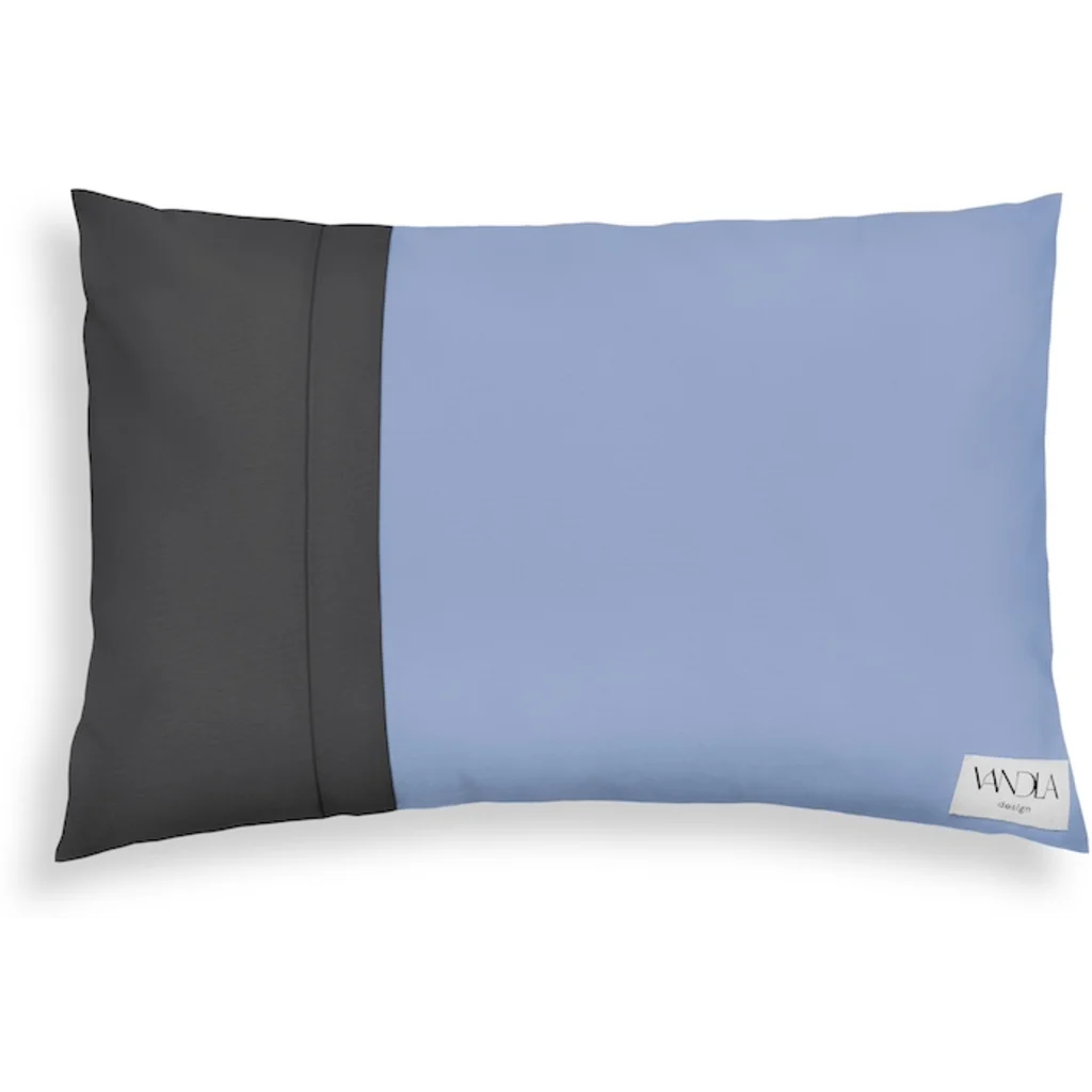 Modulare Kissenhülle rechteckig Farbkombinationen mit Jeansblau in Jeansblau+Anthrazit Blau+Grau von Vandla design Größe 40x60 cm