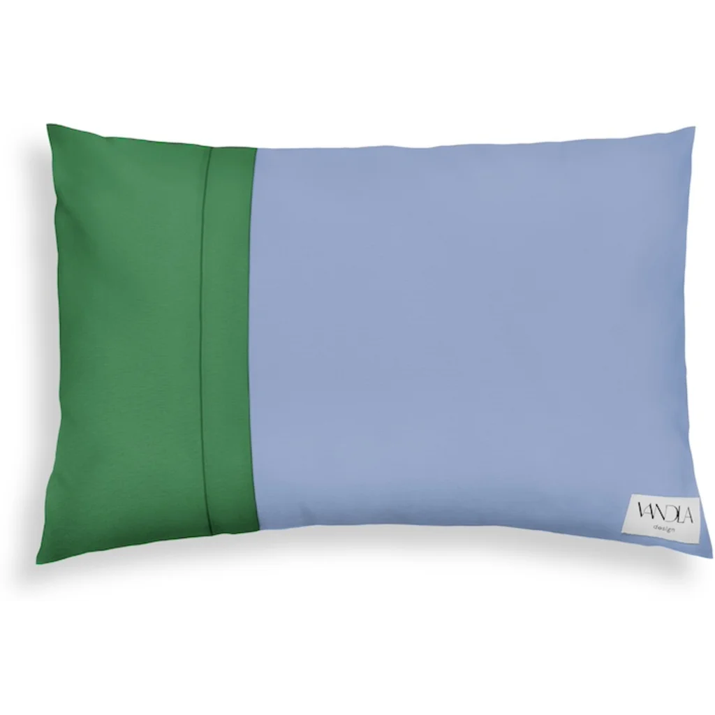 Modulare Kissenhülle rechteckig Farbkombinationen mit Jeansblau in Jeansblau+Grün Blau+Grün von Vandla design Größe 40x60 cm