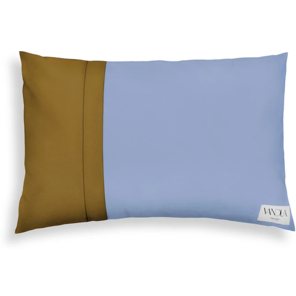 Modulare Kissenhülle rechteckig Farbkombinationen mit Jeansblau in Jeansblau+Hellbraun Blau+Braun von Vandla design Größe 40x60 cm