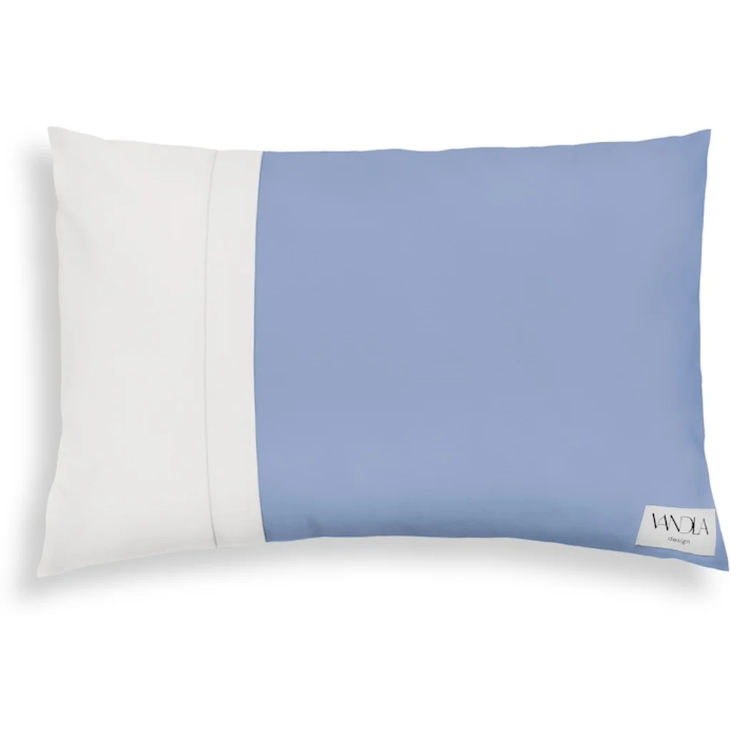 Modulare Kissenhülle rechteckig Farbkombinationen mit Jeansblau in Jeansblau+Weiß Blau+Weiß von Vandla design Größe 40x60 cm