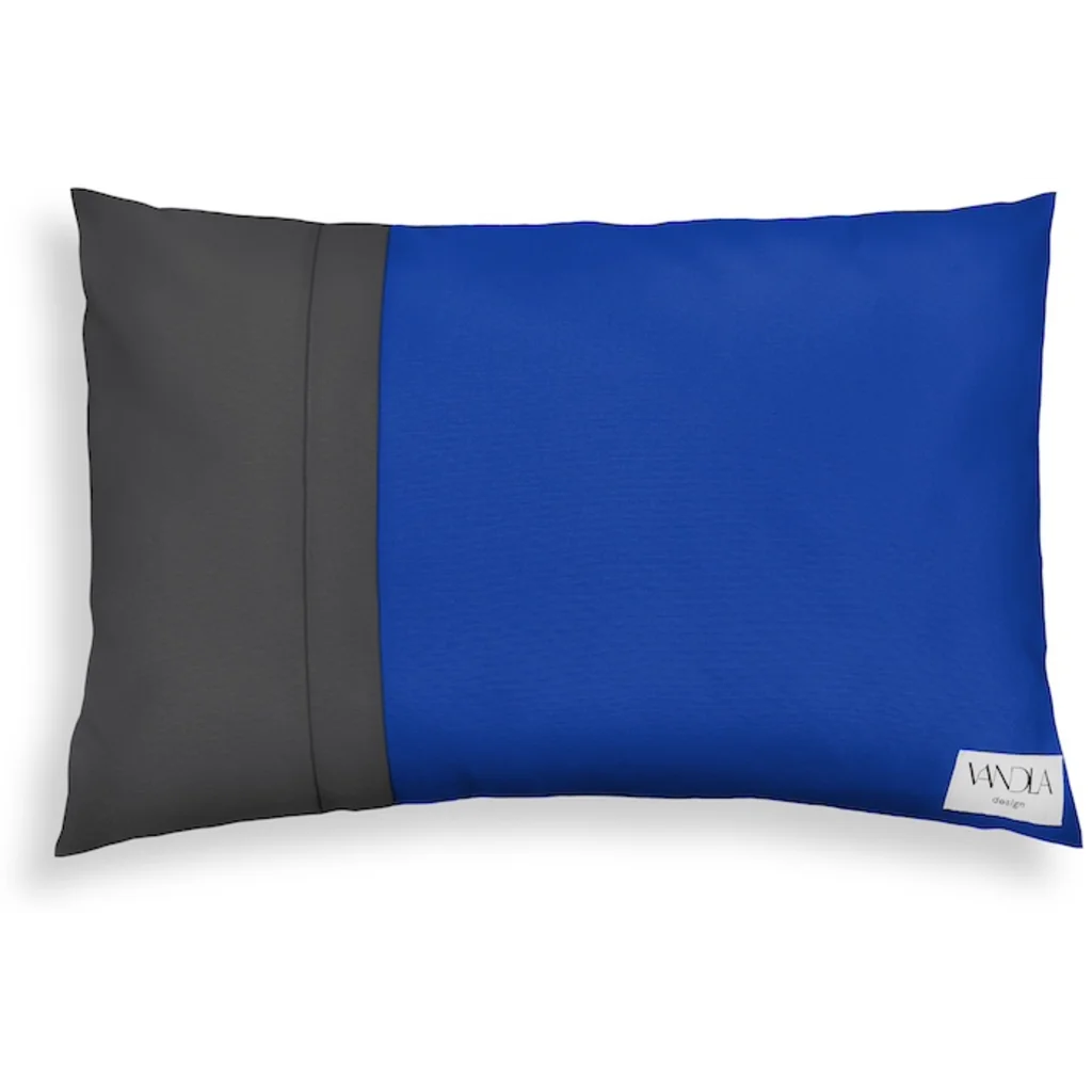 Modulare Kissenhülle rechteckig Farbkombinationen mit Kobalt in Kobalt+Anthrazit Blau+Grau von Vandla design Größe 40x60 cm