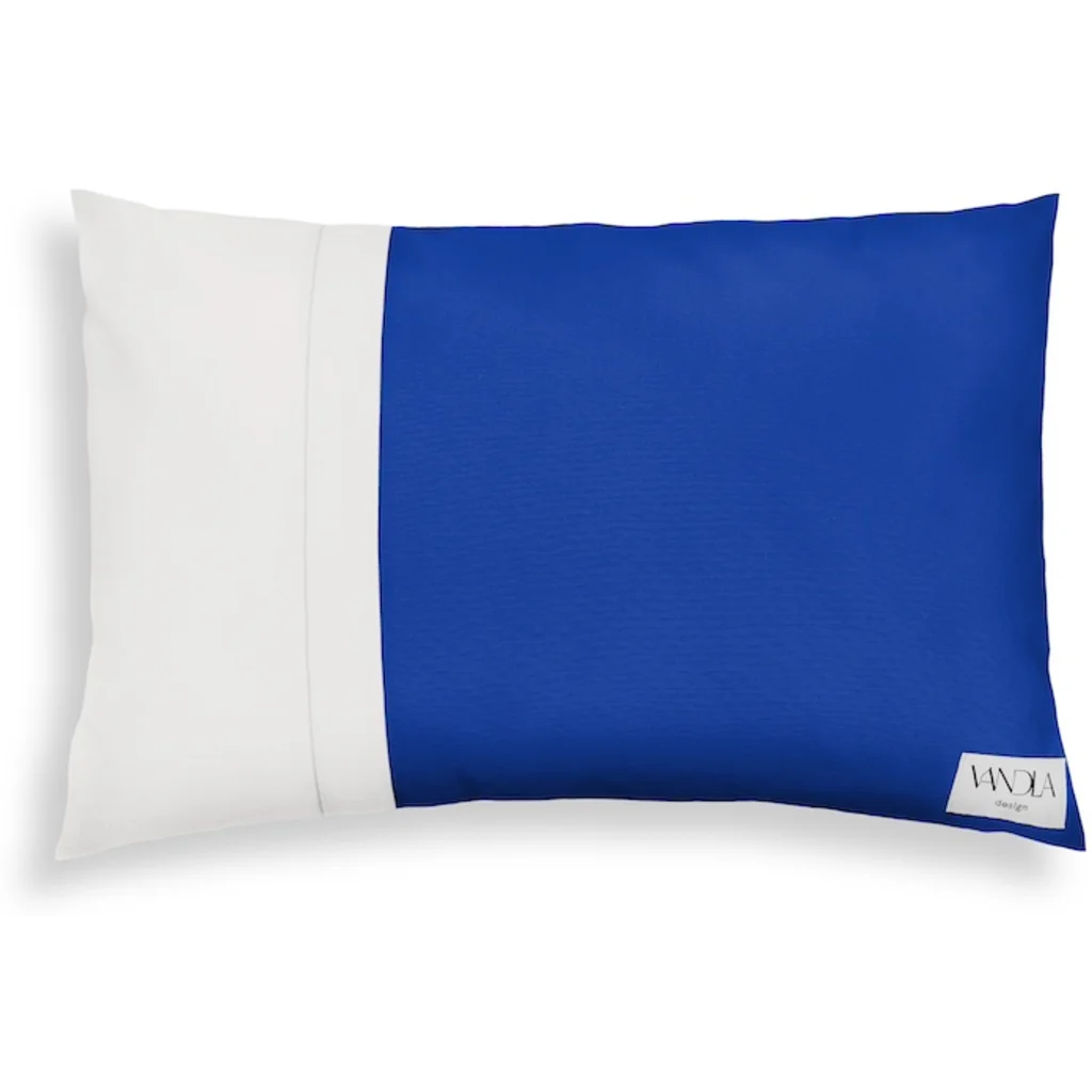 Modulare Kissenhülle rechteckig Farbkombinationen mit Kobalt in Kobalt+Weiß Blau+Weiß von Vandla design Größe 40x60 cm