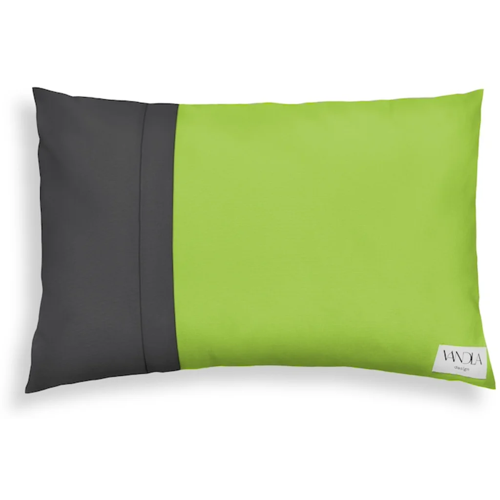 Modulare Kissenhülle rechteckig Farbkombinationen mit Limette in Limette+Anthrazit Grün+Grau von Vandla design Größe 40x60 cm