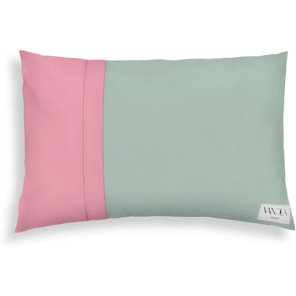 Modulare Kissenhülle rechteckig Farbkombinationen mit Mint in Mint+Altrosa Grün+Rosa von Vandla design Größe 40x60 cm