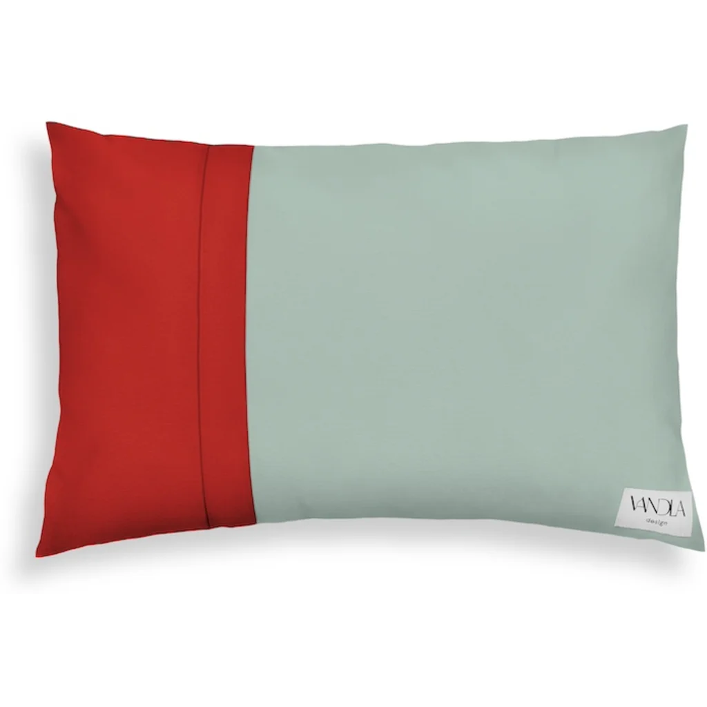 Modulare Kissenhülle rechteckig Farbkombinationen mit Mint in Mint+Rot Grün+Rot von Vandla design Größe 40x60 cm