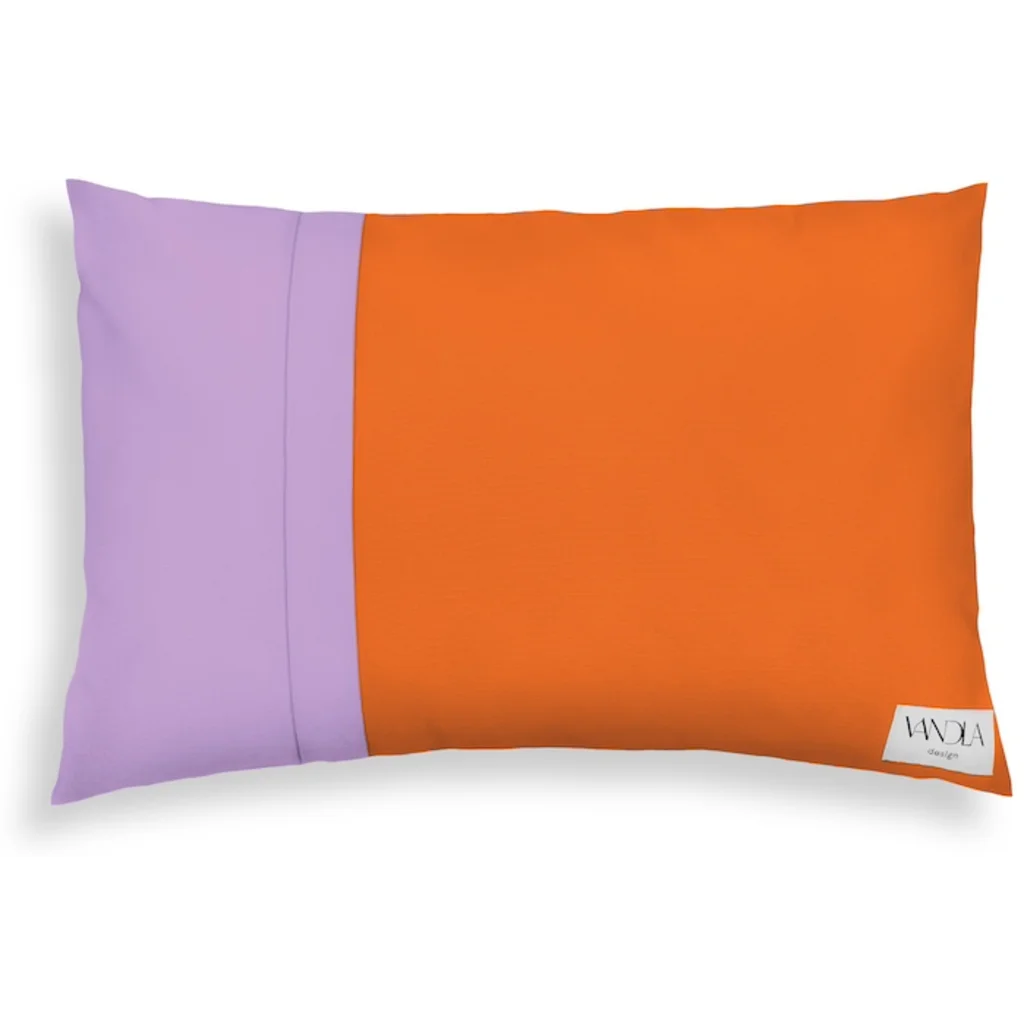 Modulare Kissenhülle rechteckig Farbkombinationen mit Orange in Orange+Flieder von Vandla design Größe 40x60 cm