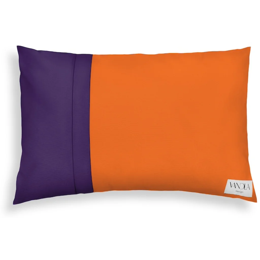 Modulare Kissenhülle rechteckig Farbkombinationen mit Orange in Orange+Lila von Vandla design Größe 40x60 cm