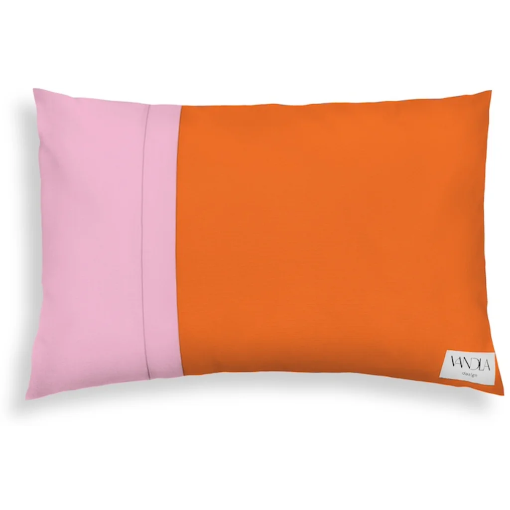 Modulare Kissenhülle rechteckig Farbkombinationen mit Orange in Orange+Pink von Vandla design Größe 40x60 cm