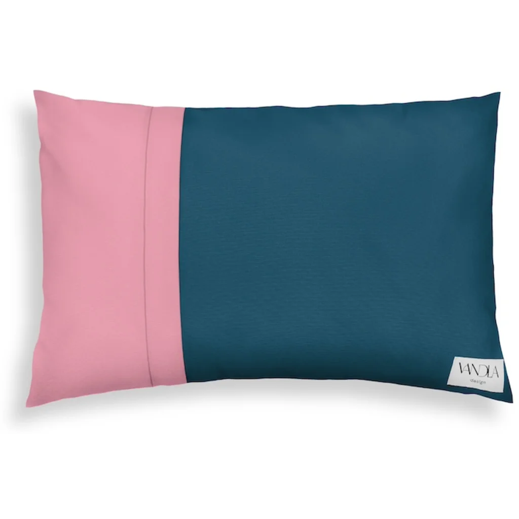 Modulare Kissenhülle rechteckig Farbkombinationen mit Petrol in Petrol+Altrosa Blau+Rosa von Vandla design Größe 40x60 cm