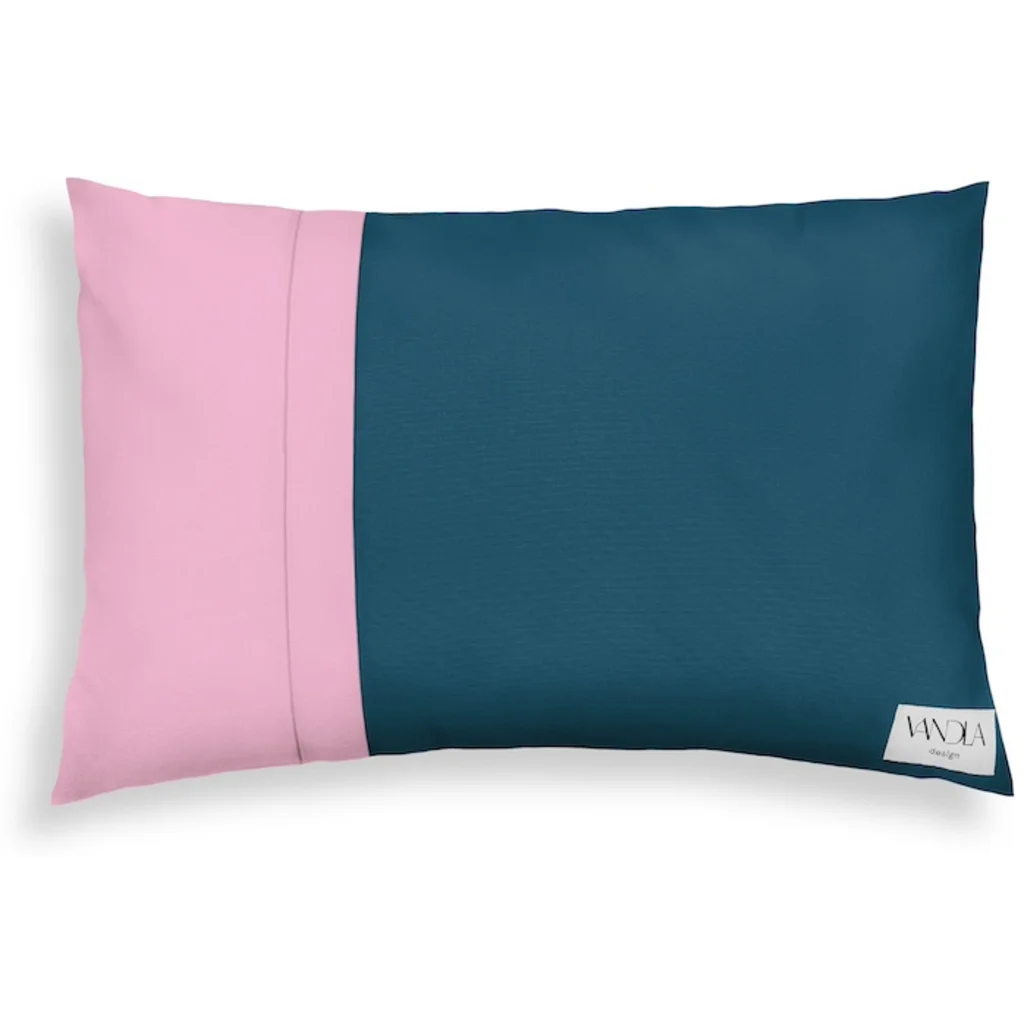 Modulare Kissenhülle rechteckig Farbkombinationen mit Petrol in Petrol+Pink Blau+Pink von Vandla design Größe 40x60 cm