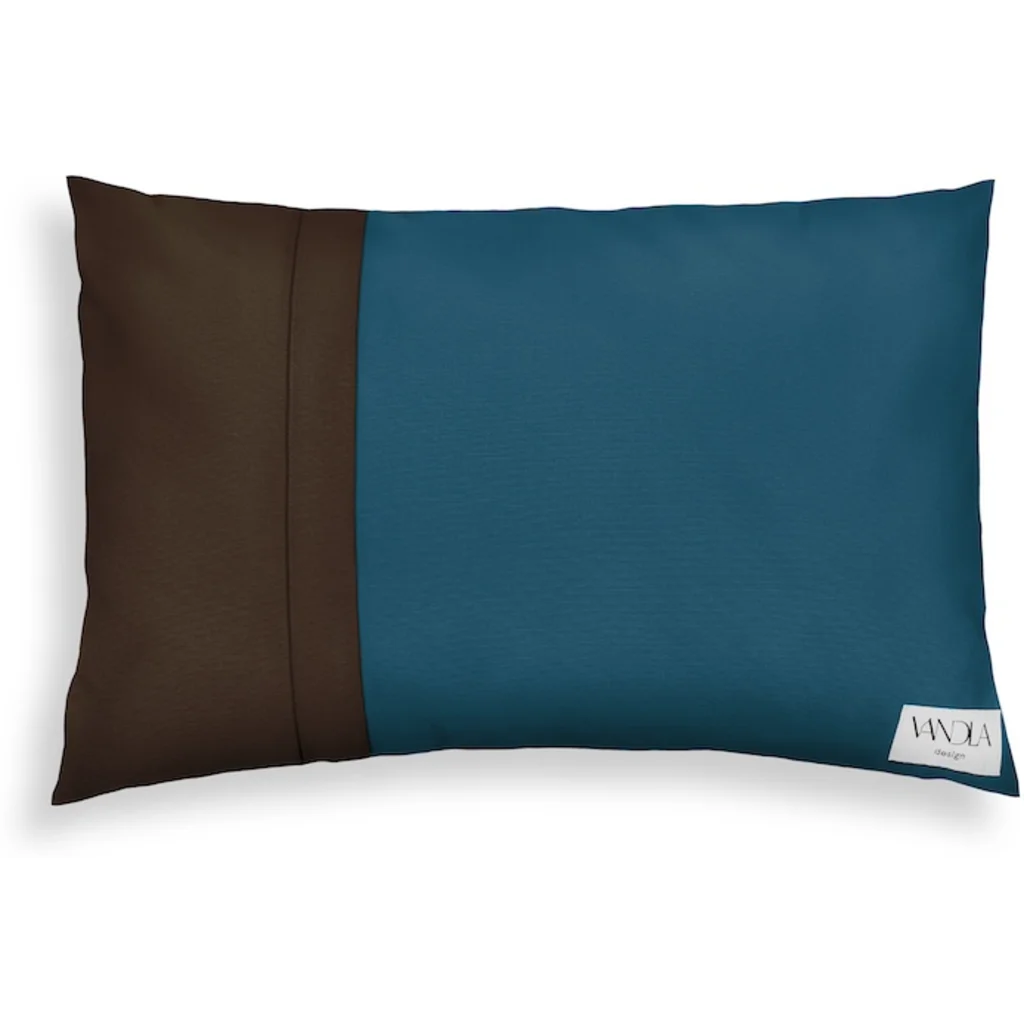 Modulare Kissenhülle rechteckig Farbkombinationen mit Petrol in Petrol+Schoko Blau+Braun von Vandla design Größe 40x60 cm