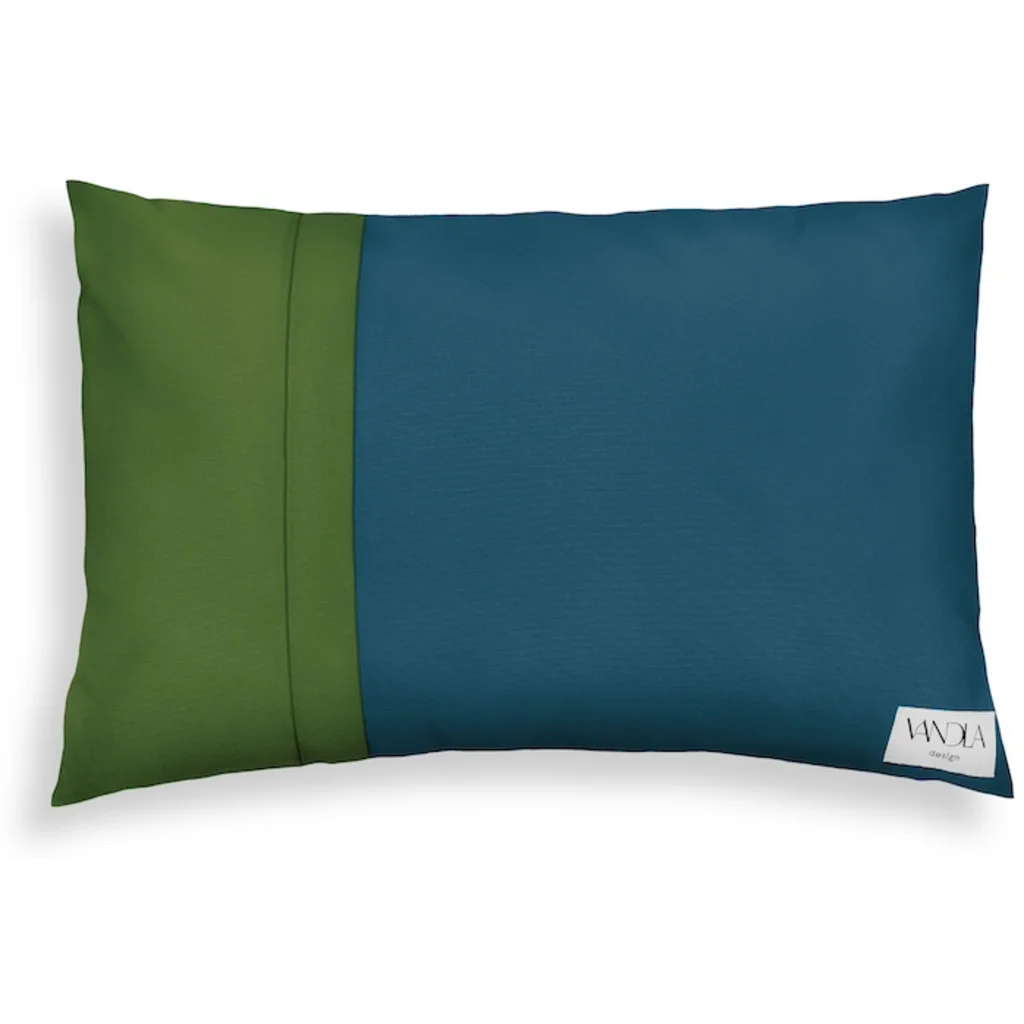 Modulare Kissenhülle rechteckig Farbkombinationen mit Petrol in Petrol+Waldgrün Blau+Grün von Vandla design Größe 40x60 cm