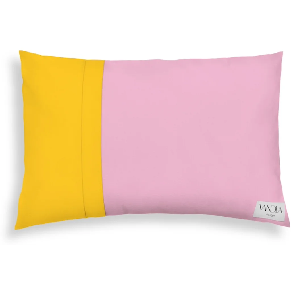 Modulare Kissenhülle rechteckig Farbkombinationen mit Pink in Pink+Gelb von Vandla design Größe 40x60 cm