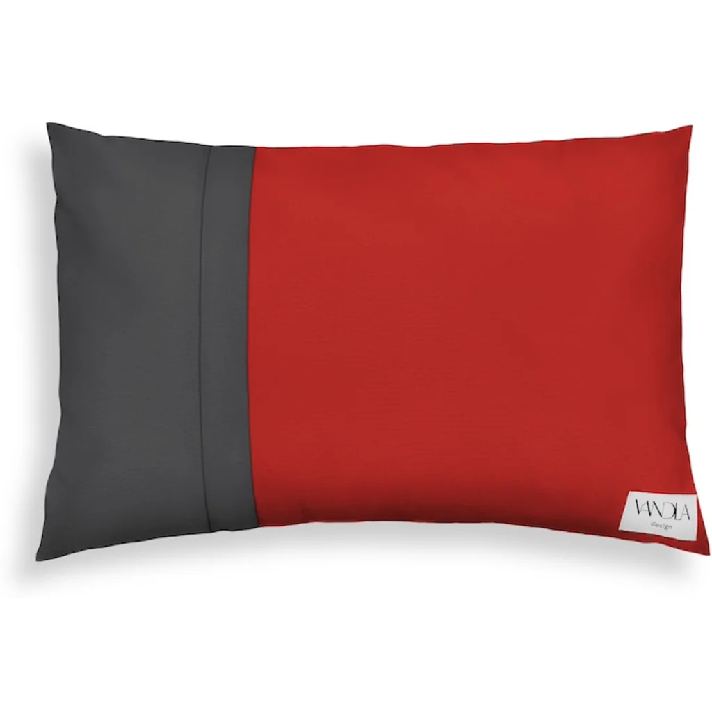 Modulare Kissenhülle rechteckig Farbkombinationen mit Rot in Rot+Anthrazit Rot+Grau von Vandla design Größe 40x60 cm