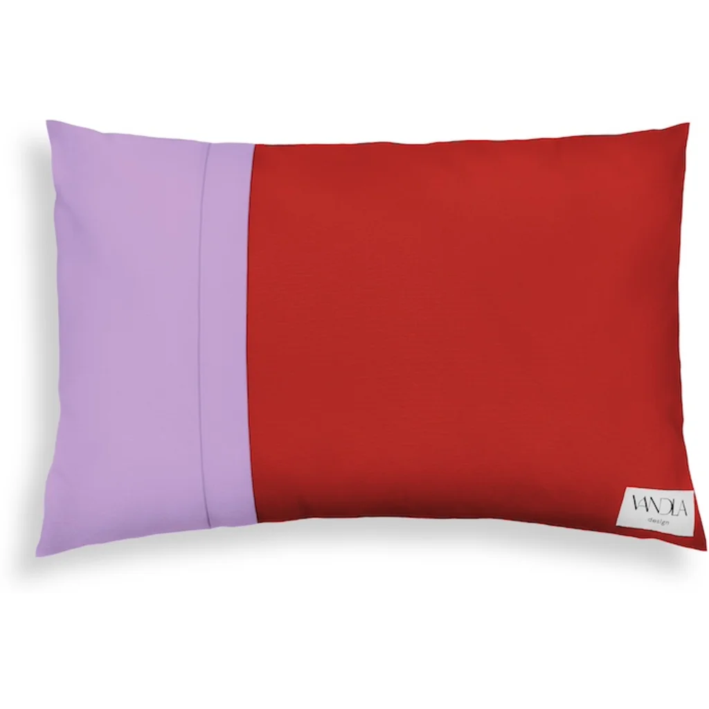Modulare Kissenhülle rechteckig Farbkombinationen mit Rot in Rot+Flieder von Vandla design Größe 40x60 cm