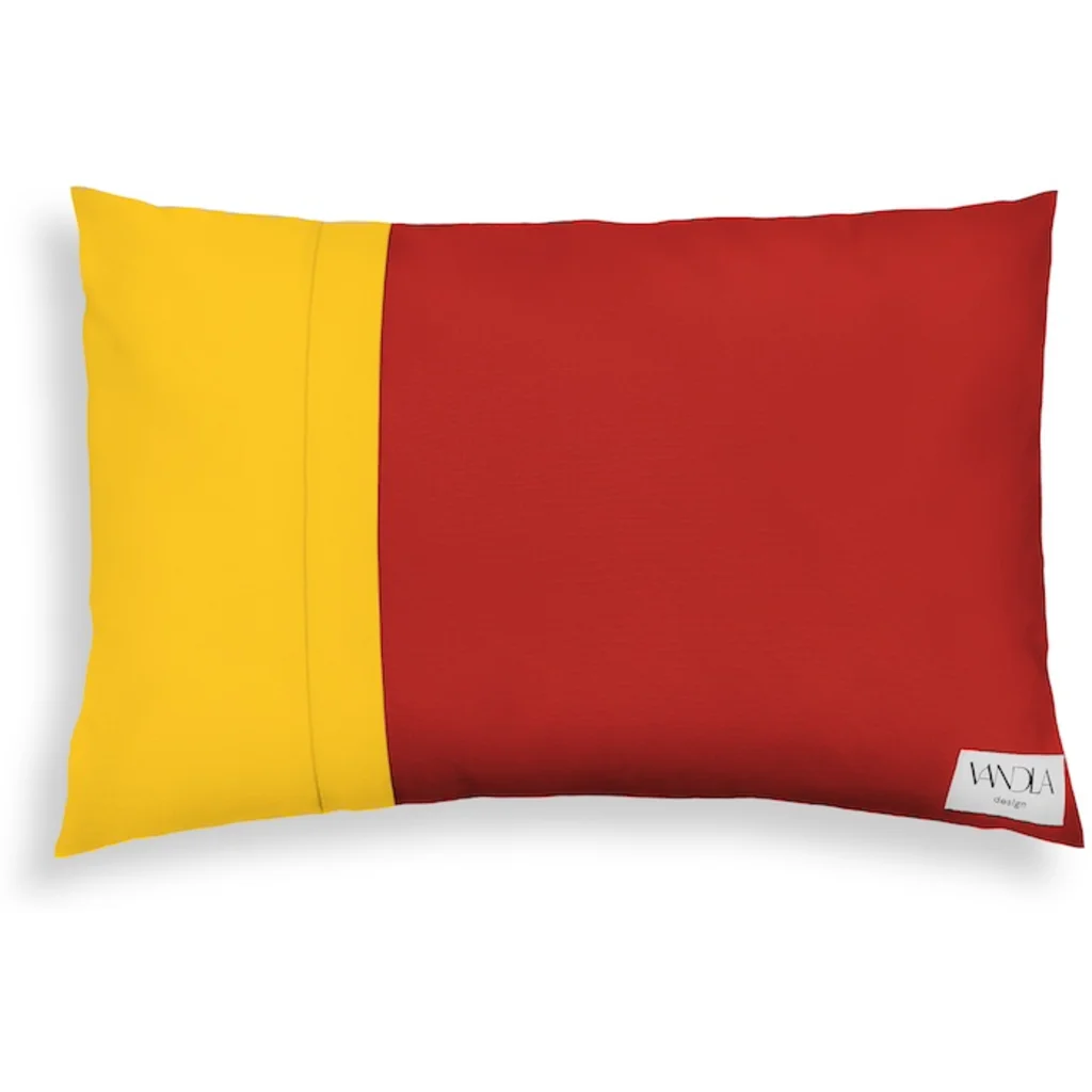 Modulare Kissenhülle rechteckig Farbkombinationen mit Rot in Rot+Gelb von Vandla design Größe 40x60 cm