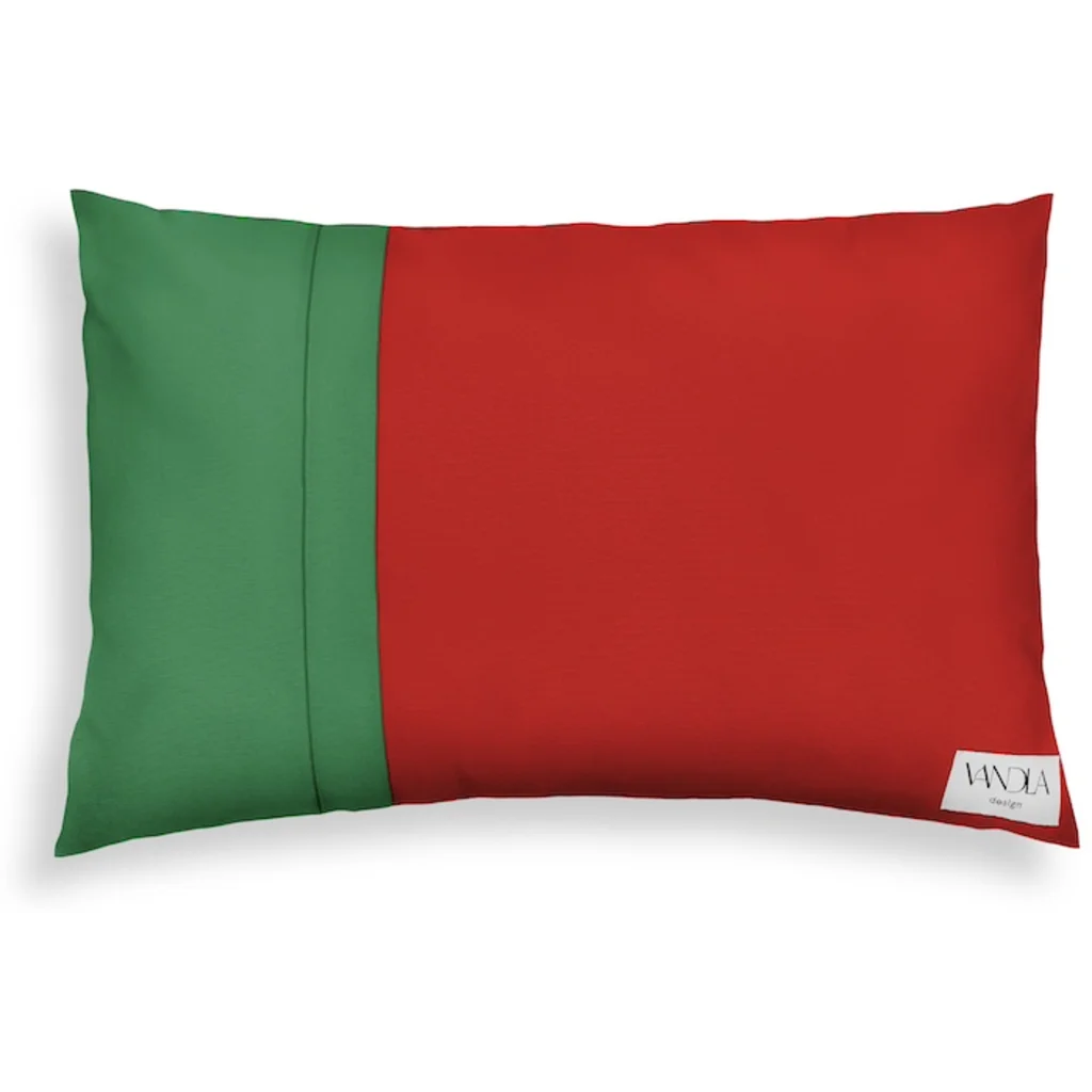 Modulare Kissenhülle rechteckig Farbkombinationen mit Rot in Rot+Grün von Vandla design Größe 40x60 cm