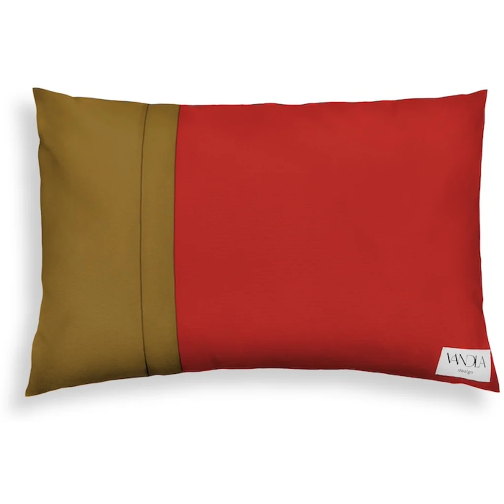 Modulare Kissenhülle rechteckig Farbkombinationen mit Rot in Rot+Hellbraun Rot+Braun von Vandla design Größe 40x60 cm