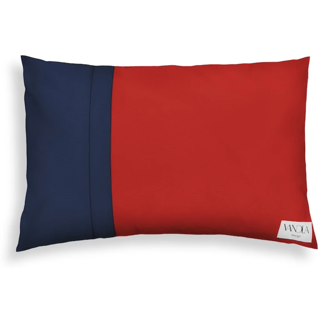 Modulare Kissenhülle rechteckig Farbkombinationen mit Rot in Rot+Marine Rot+Blau von Vandla design Größe 40x60 cm