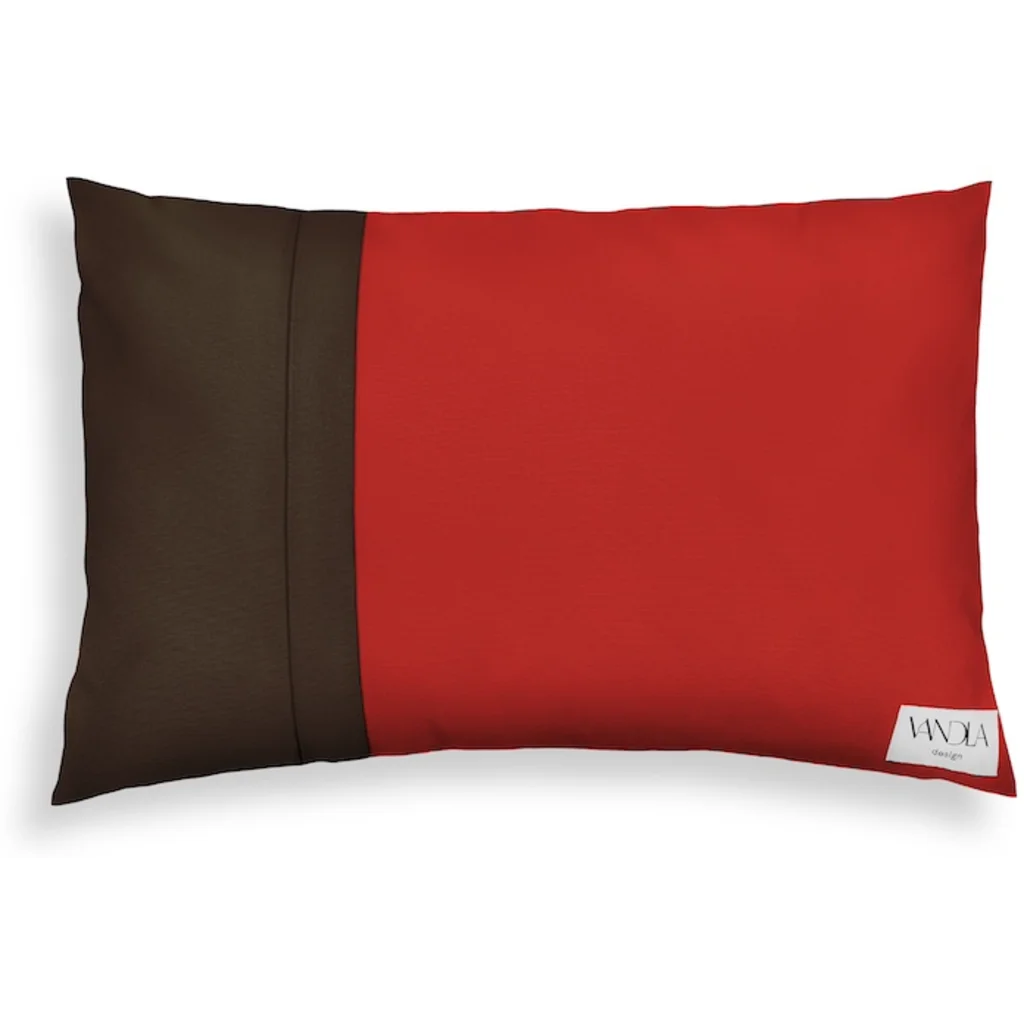 Modulare Kissenhülle rechteckig Farbkombinationen mit Rot in Rot+Schoko Rot+Braun von Vandla design Größe 40x60 cm