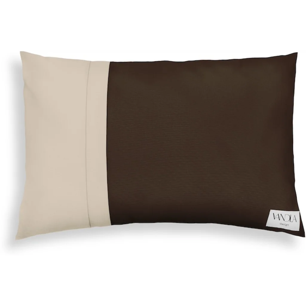 Modulare Kissenhülle rechteckig Farbkombinationen mit Schoko in Schoko+Beige Braun+Beige von Vandla design Größe 40x60 cm