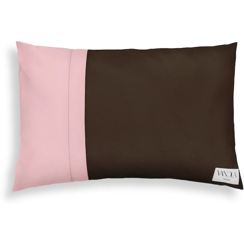 Modulare Kissenhülle rechteckig Farbkombinationen mit Schoko in Schoko+Zartrosa Braun+Rosa von Vandla design Größe 40x60 cm