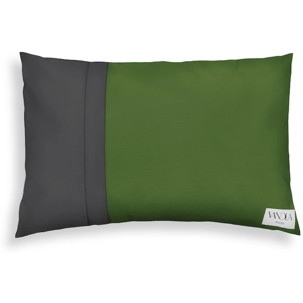 Modulare Kissenhülle rechteckig Farbkombinationen mit Waldgrün in Waldgrün+Anthrazit Grün+Grau von Vandla design Größe 40x60 cm