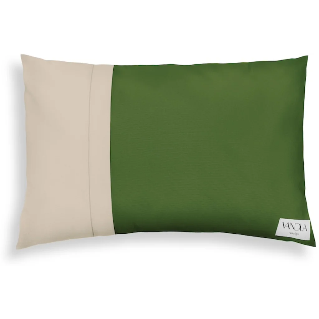 Modulare Kissenhülle rechteckig Farbkombinationen mit Waldgrün in Waldgrün+Beige Grün+Beige von Vandla design Größe 40x60 cm