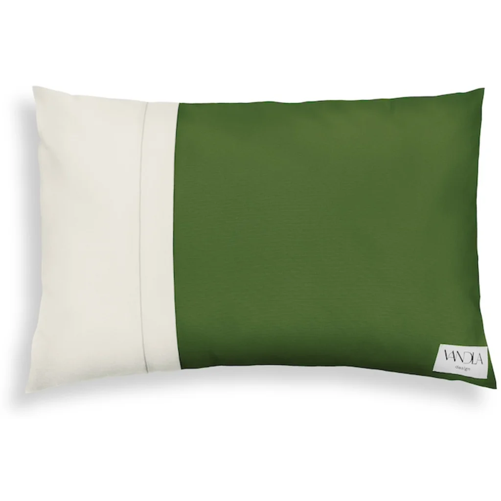 Modulare Kissenhülle rechteckig Farbkombinationen mit Waldgrün in Waldgrün+Creme Grün+Creme von Vandla design Größe 40x60 cm