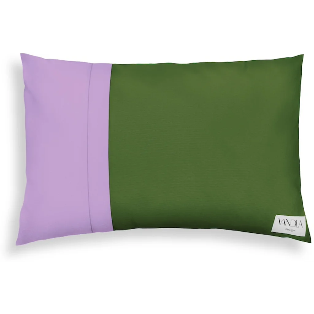 Modulare Kissenhülle rechteckig Farbkombinationen mit Waldgrün in Waldgrün+Flieder Grün+Flieder von Vandla design Größe 40x60 cm